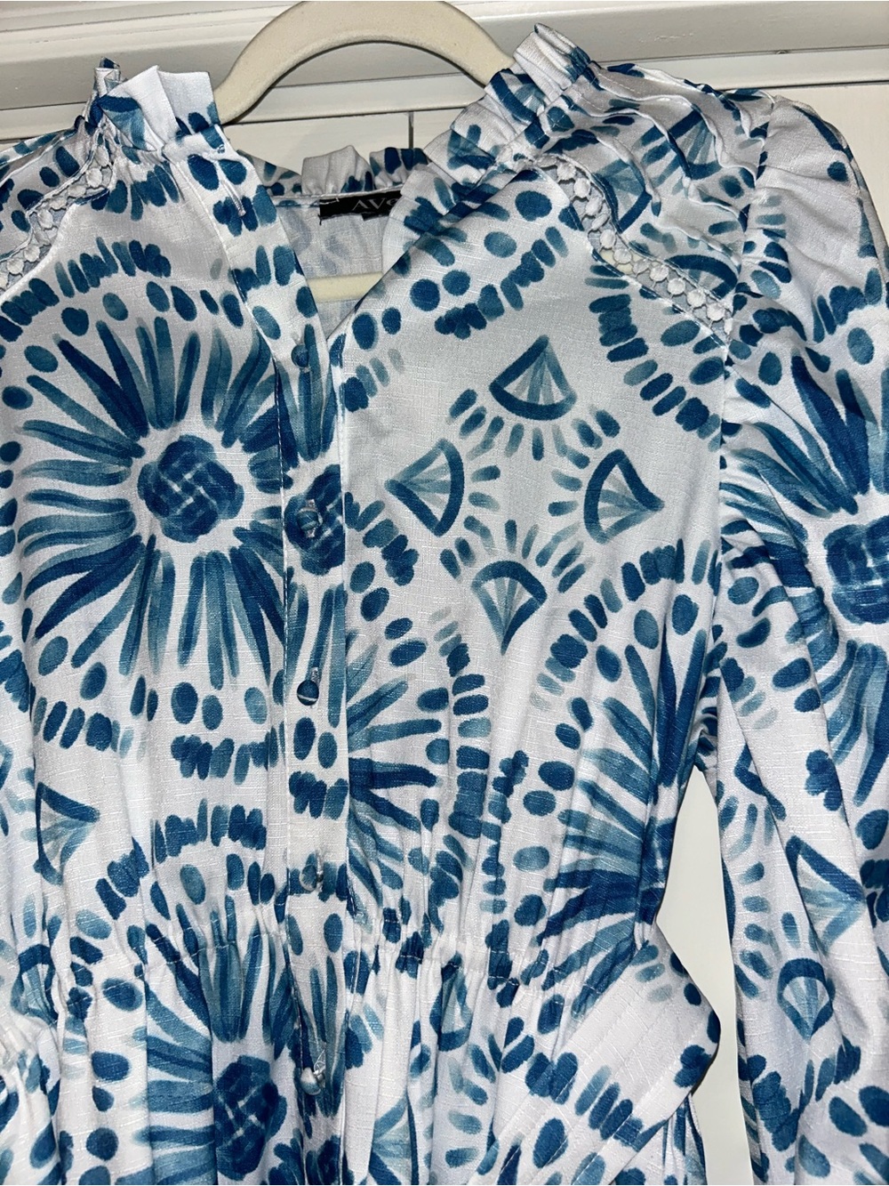 Avenue Blue and White Floral Tie-Dye Belted Mini Dress - Picture 6 of 9